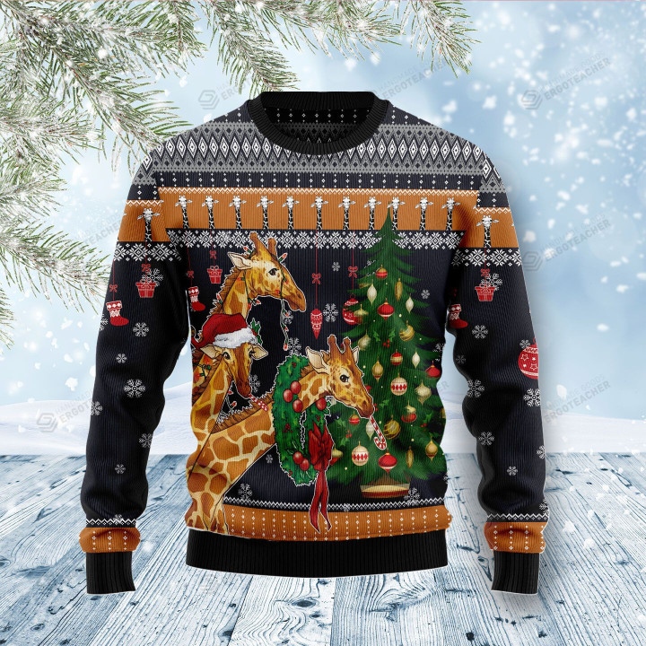 Giraffe Ugly Christmas Sweater, All Over Print Sweatshirt