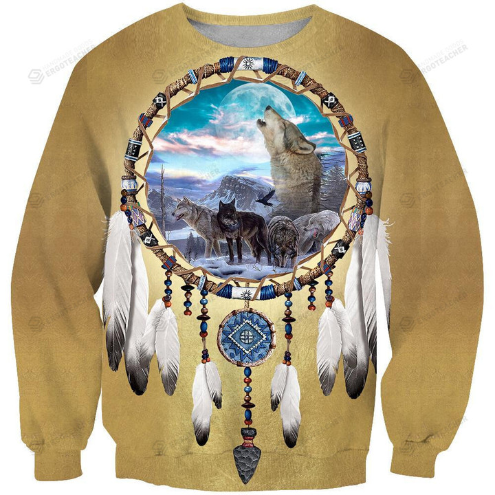 Dreamcatcher Wolf Ugly Christmas Sweater, All Over Print Sweatshirt