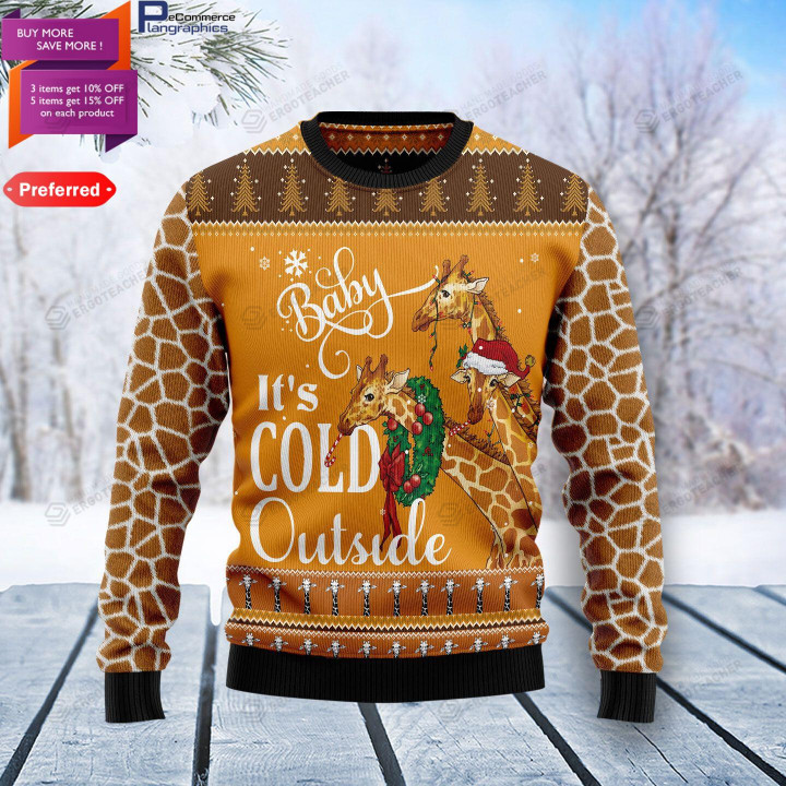 Giraffe Baby It's Cold Outside For Unisex Ugly Christmas Sweater, All Over Print Sweatshirt