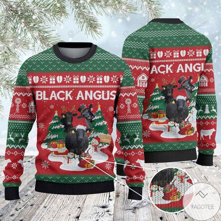 Black Angus Cattle Lovers Christmas Tree Ugly Christmas Sweater, All Over Print Sweatshirt