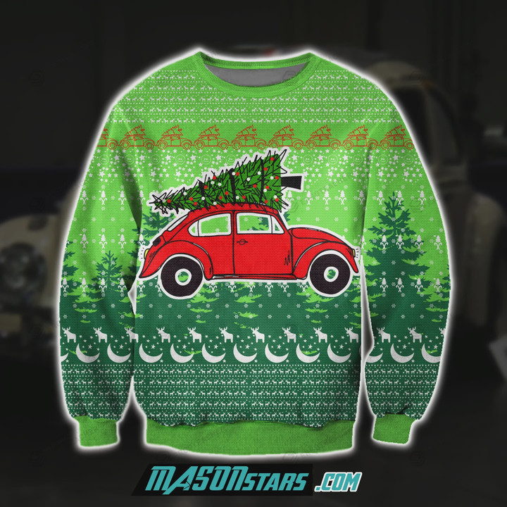 Red Bug Car 3D Print Knitting Pattern Ugly Christmas Sweater