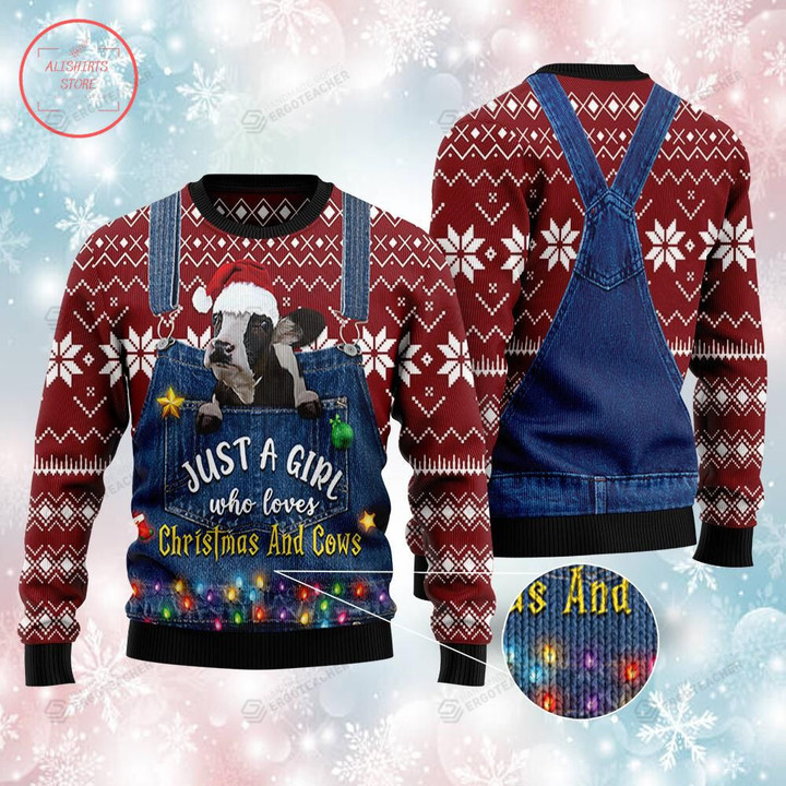 Just A Girl And Cows Ugly Christmas Sweater