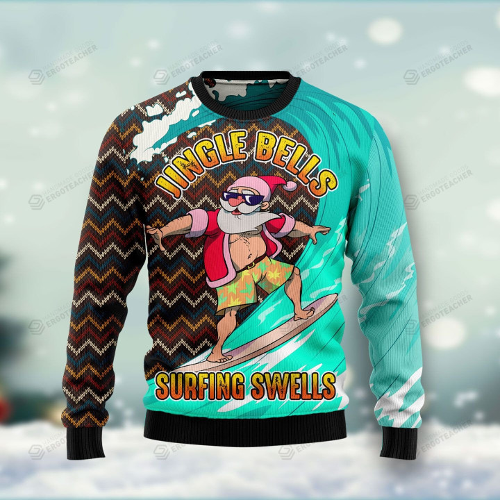 Jingle Bells Surfing Swells Ugly Christmas Sweater, Jingle Bells Surfing Swells 3D All Over Printed Sweater