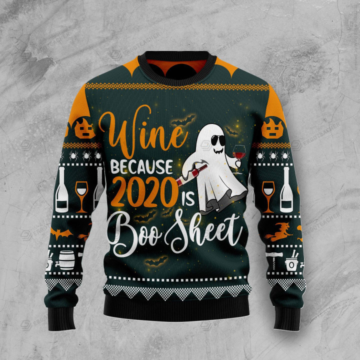Boo Wine Halloween Ugly Christmas Sweater, All Over Print Sweatshirt