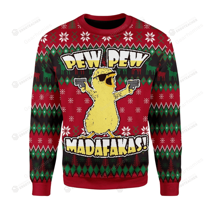 Merry Christmas Pew Pew Madafakas Chicken Gangster Ugly Sweater