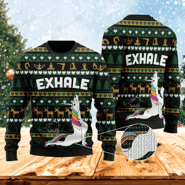 Exhale Yoga Ugly Christmas Sweater, All Over Print Sweatshirt