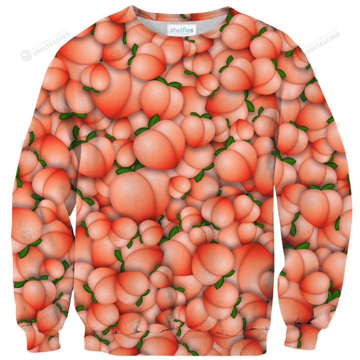 Peach Emoji Ugly Christmas Sweater, All Over Print Sweatshirt
