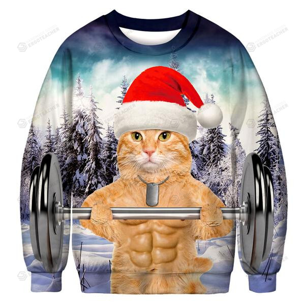 Funny Christmas Cat Cute Ugly Christmas Sweater, All Over Print Sweatshirt
