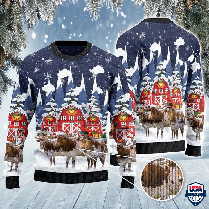 Cattle Lovers Snow Farm Ugly Christmas Sweater, All Over Print Sweatshirt