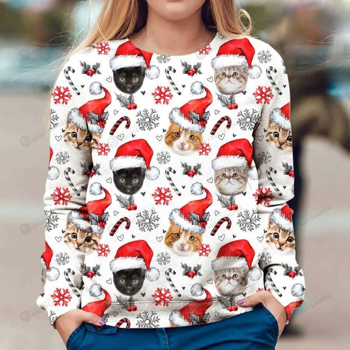 Cat Ugly Christmas Sweater, All Over Print Sweatshirt