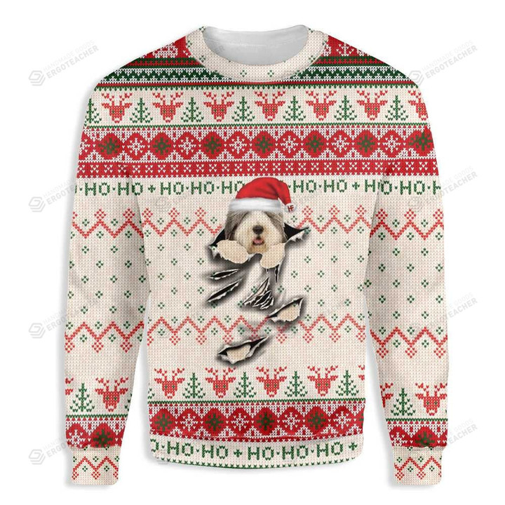 Old English Sheepdog Scratch Ugly Christmas Sweater, Old English Sheepdog Scratch 3D All Over Printed Sweater