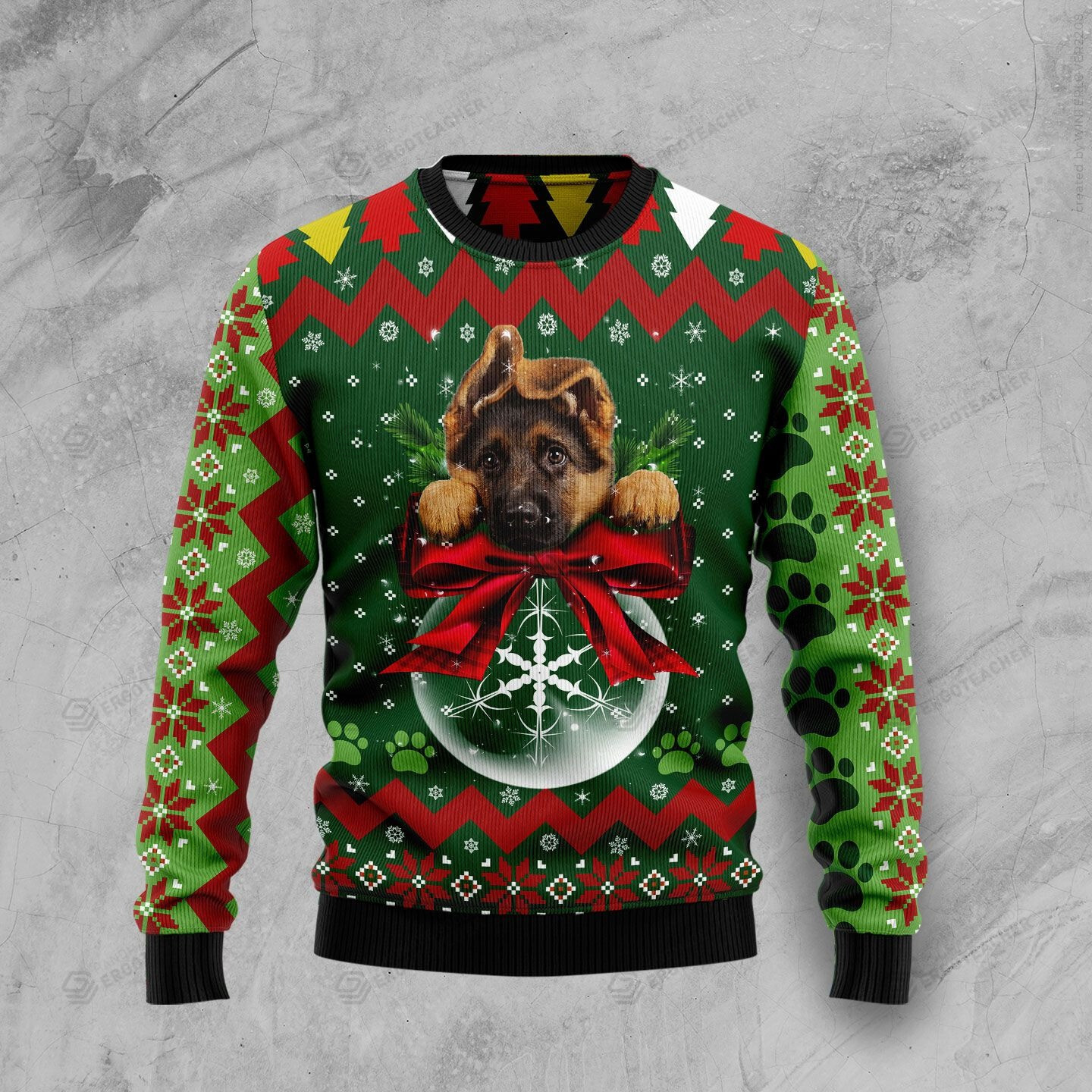 German Shepherd Ugly Christmas Sweater, All Over Print Sweatshirt