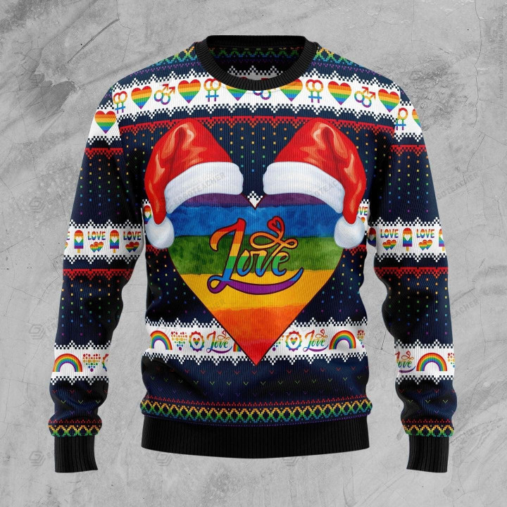LGBT Heart Ugly Christmas Sweater, LGBT Heart 3D All Over Printed Sweater