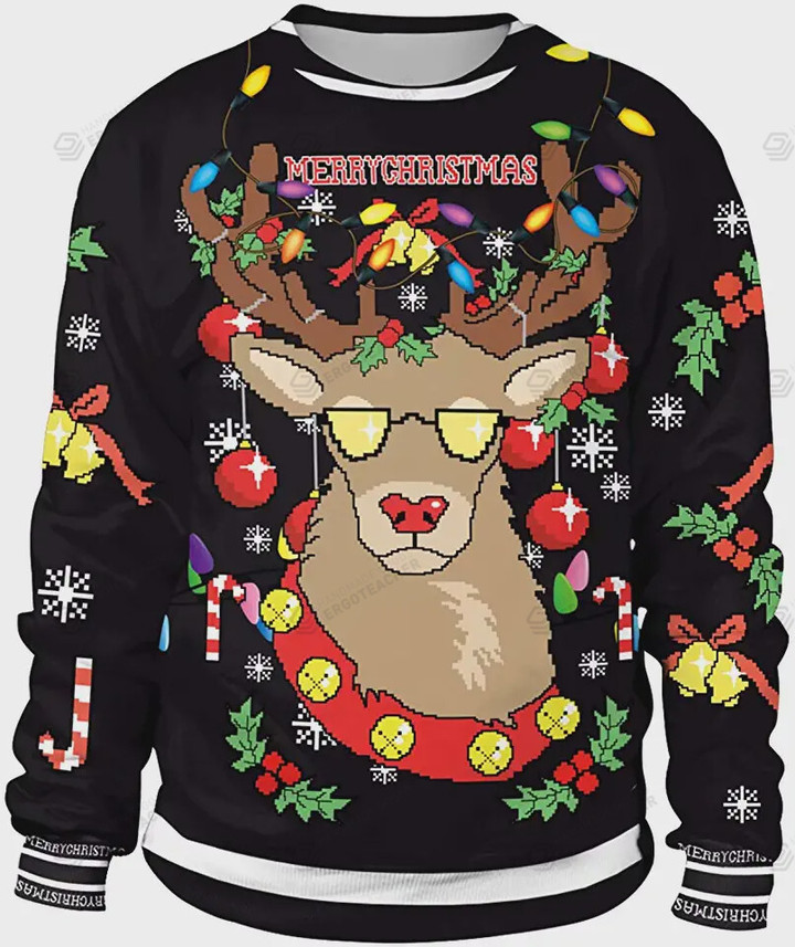 Santa Reindeer Christmas For Unisex Ugly Christmas Sweater, All Over Print Sweatshirt