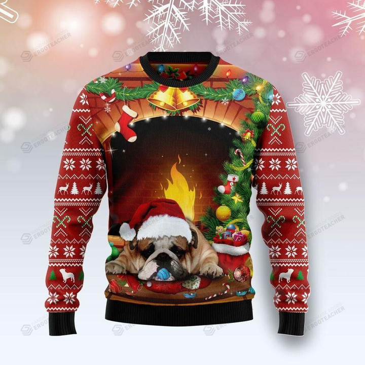 Sleeping Bulldog Ugly Christmas Sweater, All Over Print Sweatshirt