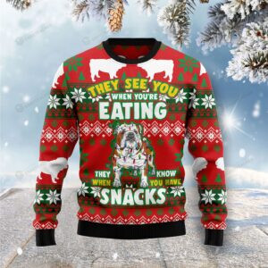 Bulldog Snacks Ugly Christmas Sweater, All Over Print Sweatshirt