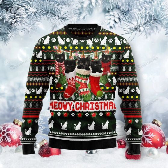 Meowy Christmas Black Cat Ugly Sweater