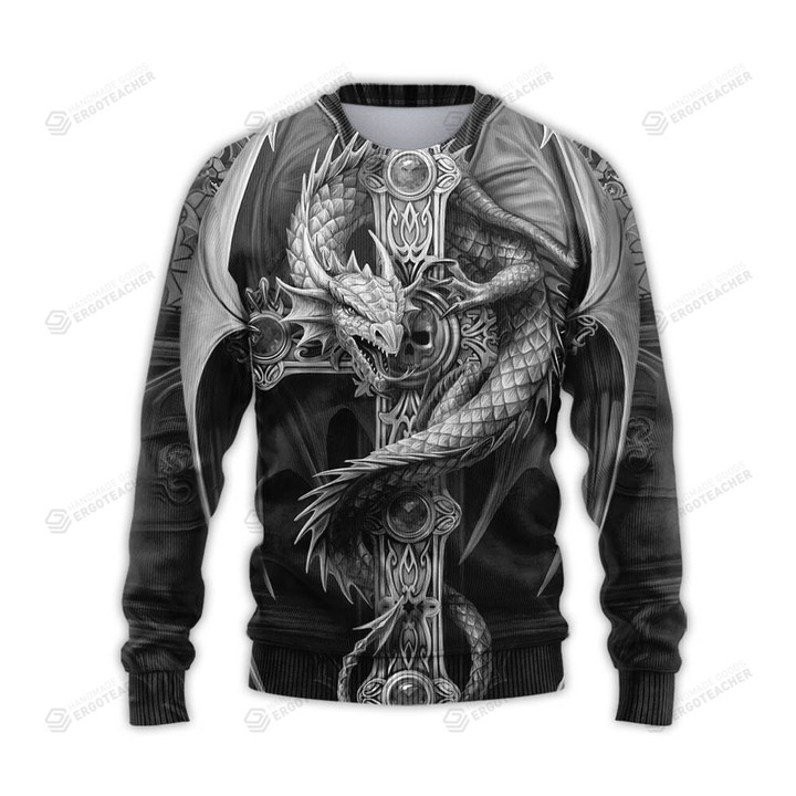 Awesome Statue Dragon Ugly Christmas Sweater, All Over Print Sweatshirt