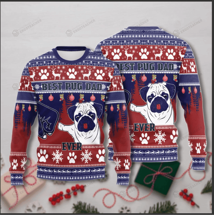 Best Pug Dad Ever Ugly Christmas Sweater, All Over Print Sweatshirt