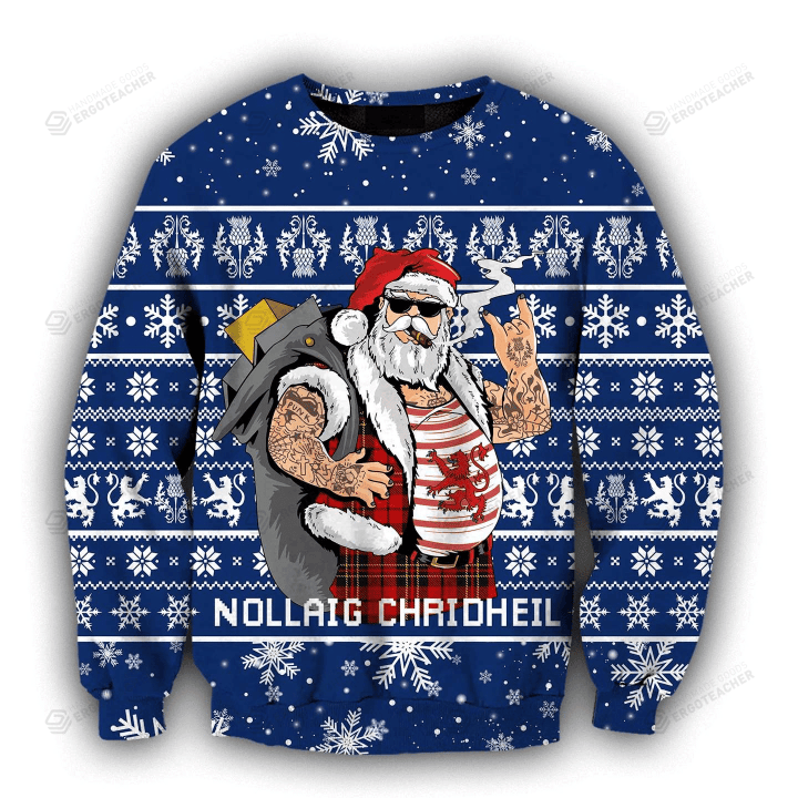 Scottish Gangster Santa Blue Ugly Christmas Sweater, All Over Print Sweatshirt