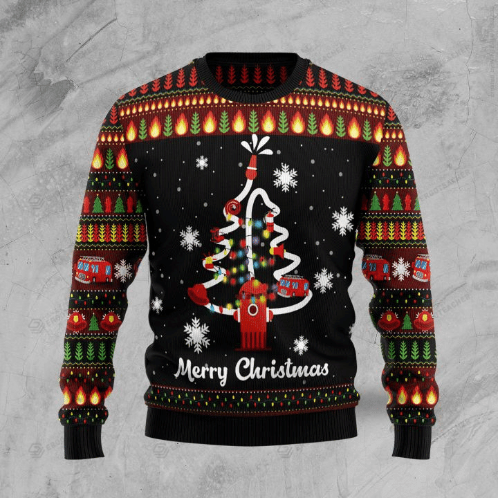 Merry Firefighter Ugly Christmas Sweater 3D