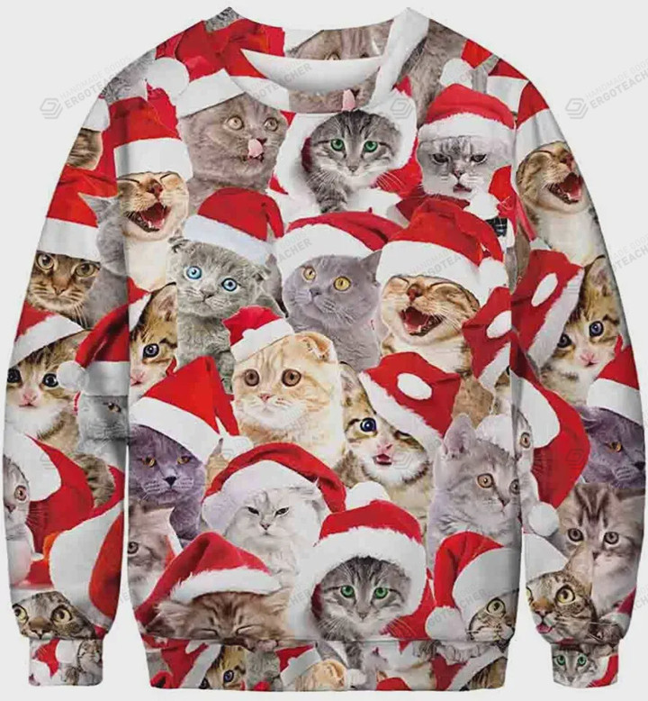 Christmas Cat Ugly Christmas Sweater, All Over Print Sweatshirt