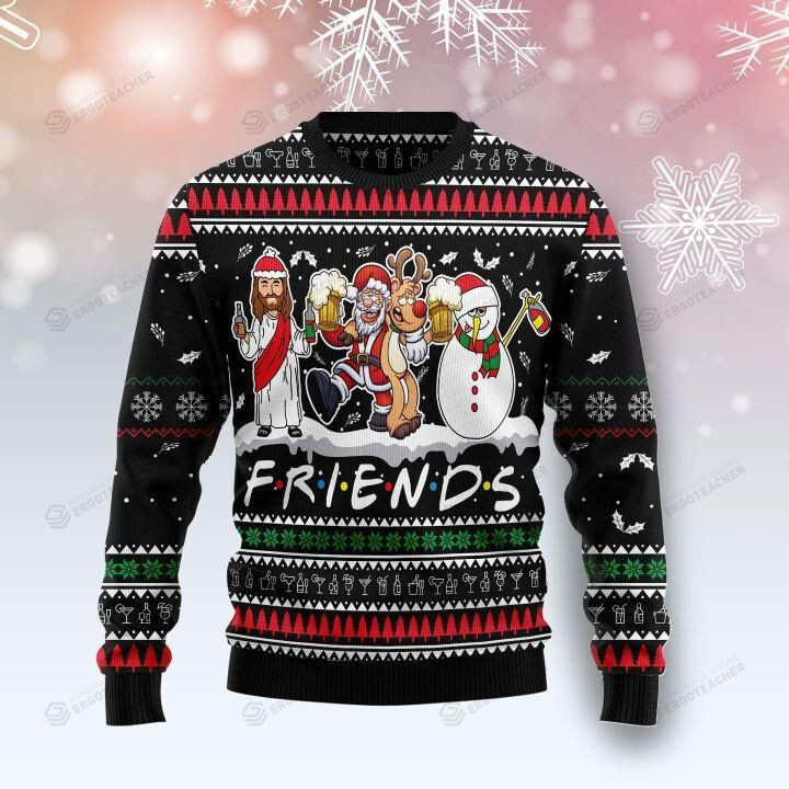 Santa Claus Jesus Friends Ugly Christmas Sweater, All Over Print Sweatshirt