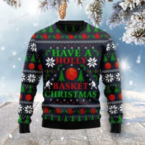 Holly Basket Basketball For Unisex Ugly Christmas Sweater, All Over Print Sweatshirt