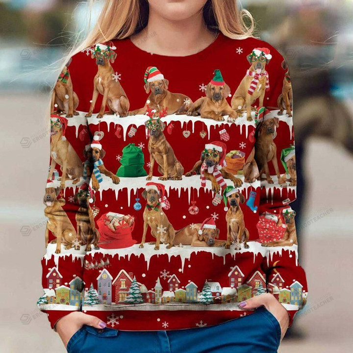 Rhodesian Ridgeback Ugly Christmas Sweater, All Over Print Sweatshirt