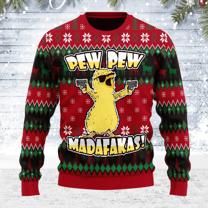 Chicken Pew Pew Madafakas Ugly Christmas Sweater, All Over Print Sweatshirt