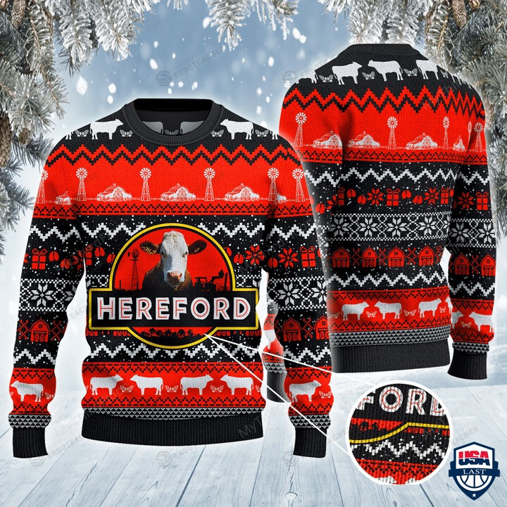 Hereford Cattle Lovers Red Black Pattern All Over Print Sweater