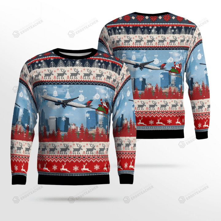 Delta Air Lines A330-300 With Santa Over Charlotte Ugly Christmas Sweater