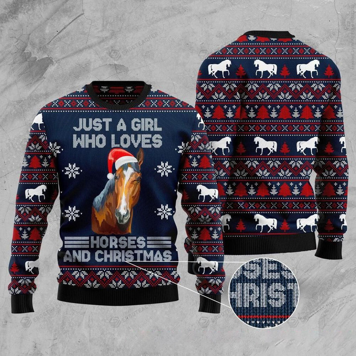 Just A Girl Who Loves Horses And Christmas Ugly Christmas Sweater, All Over Print Sweatshirt