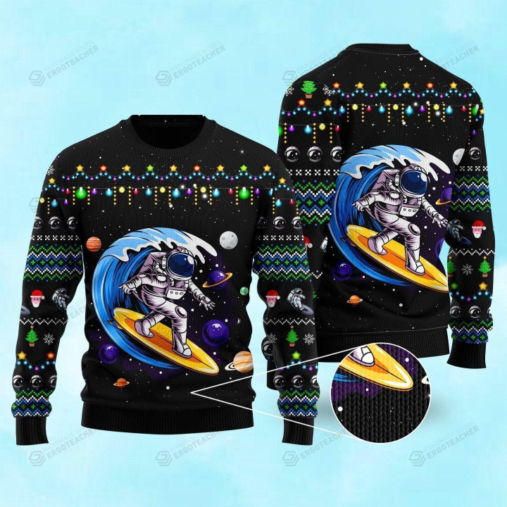 Astronauts Surf On A Surfboard In Space Ugly Christmas Sweater, Astronauts Surf On A Surfboard In Space 3D All Over Printed Sweater