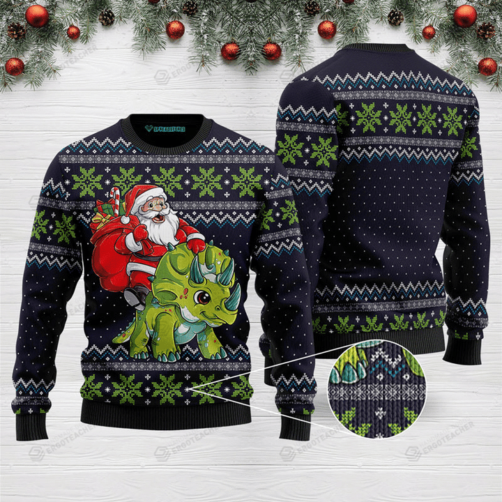 Santa Dinosaur Triceratops Ugly Christmas Sweater 3D All Over Print