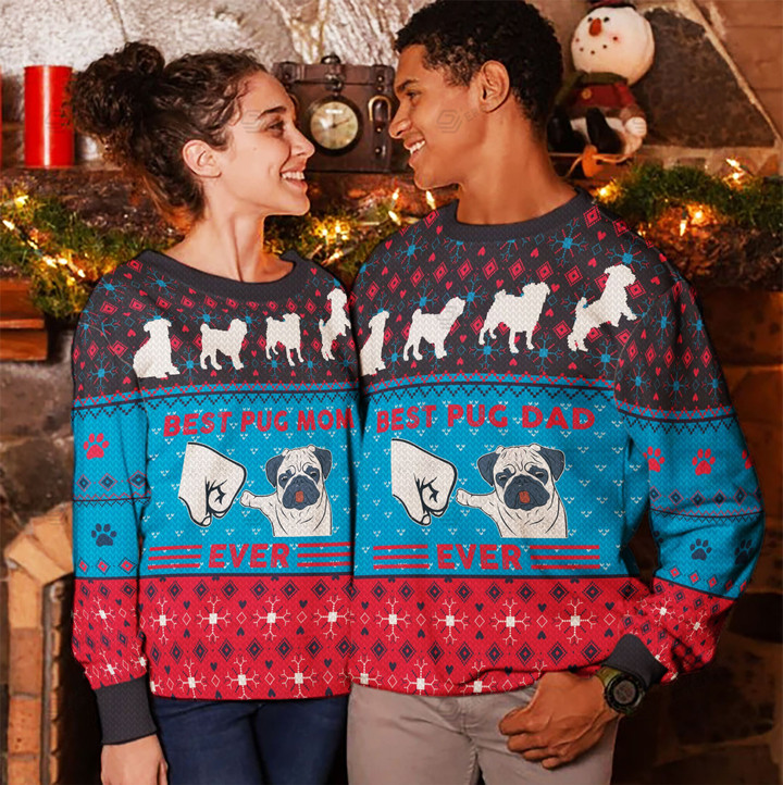 Best Pug Dad Ever Ugly Christmas Sweater, All Over Print Sweatshirt