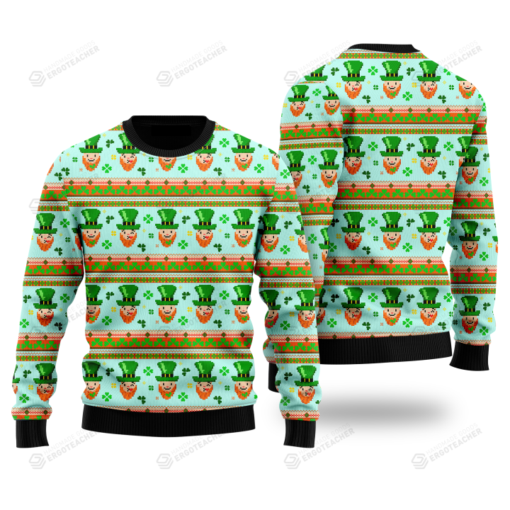 Funny Leprechaun St Patricks Pattern Ugly Christmas Sweater, Funny Leprechaun St Patricks Pattern 3D All Over Printed Sweater