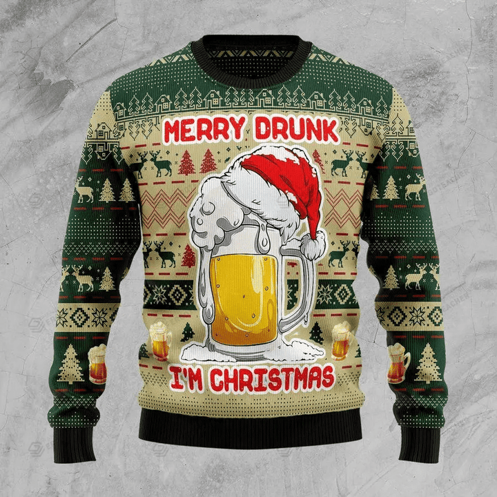 Merry Drunk Beer Ugly Christmas Sweater, All Over Print Sweatshirt