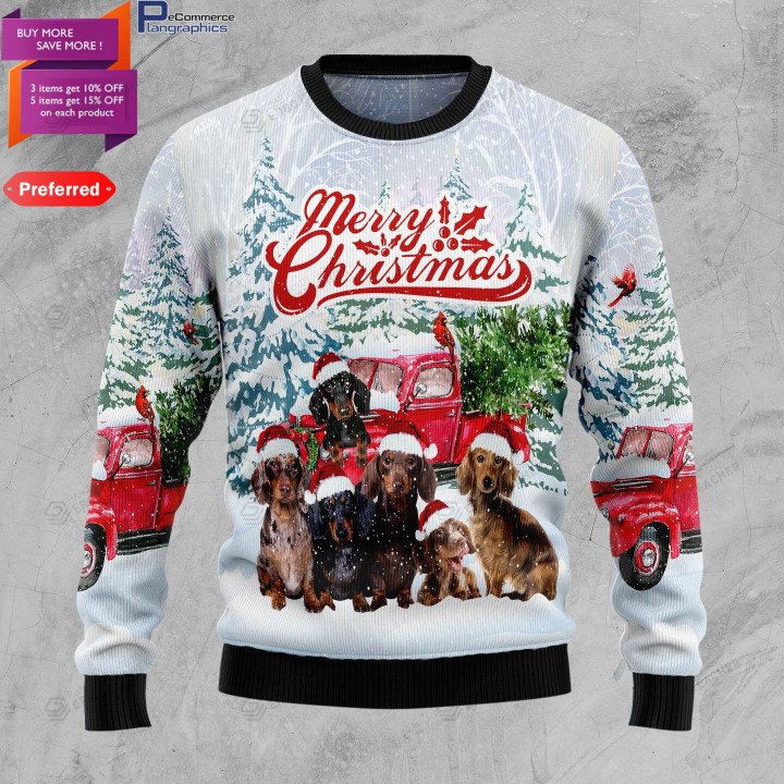 Dachshund Merry Christmas Ugly Christmas Sweater, All Over Print Sweatshirt