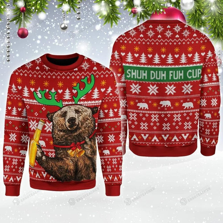 Bear Beer Shud Duh Fuh Cup Ugly Christmas Sweater, All Over Print Sweatshirt