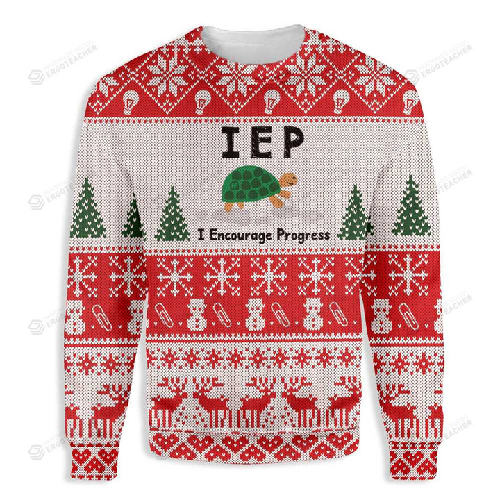 Teacher Christmas Sweater I Encourage Progress Teacher Turtle White Ugly Sweater