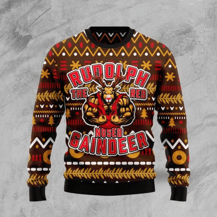 Buffed Rudolph The Red Ugly Christmas Sweater, All Over Print Sweatshirt