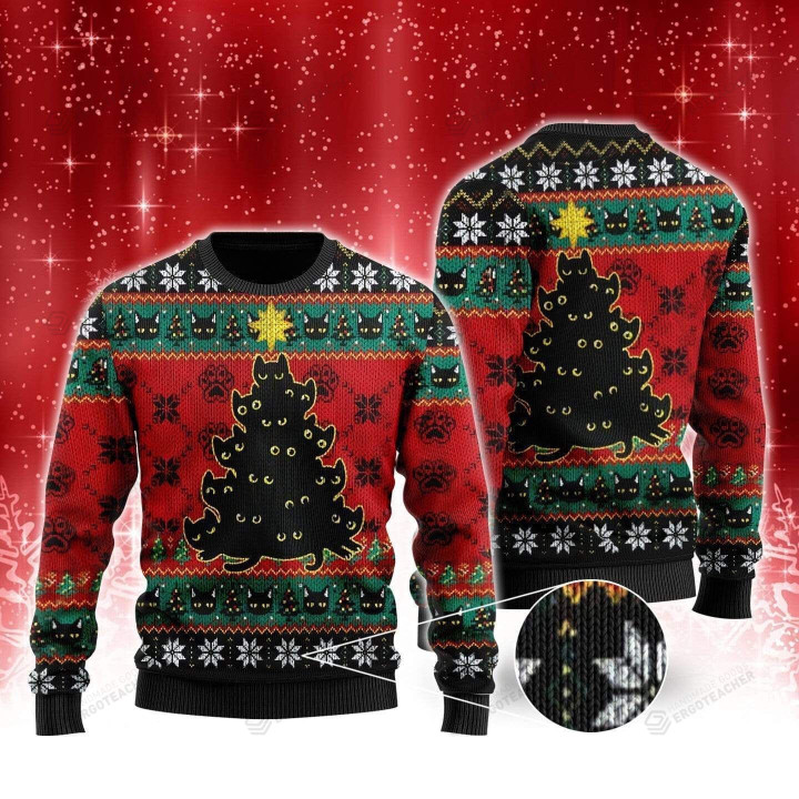 Black Cat Tree Ugly Christmas Sweater