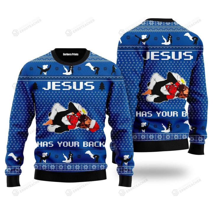Jesus Has Your Back Jiu Jitsu Ugly Christmas Sweater , Jesus Has Your Back Jiu Jitsu 3D All Over Printed Sweater