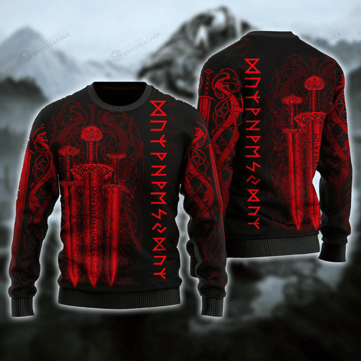 Viking Sword Ugly Christmas Sweater, Viking Sword 3D All Over Printed Sweater