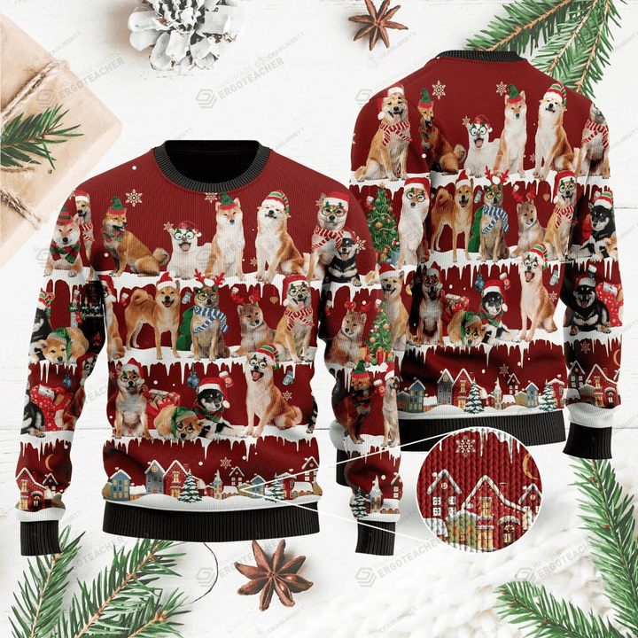 Shiba Inu Ugly Christmas Sweater, All Over Print Sweatshirt