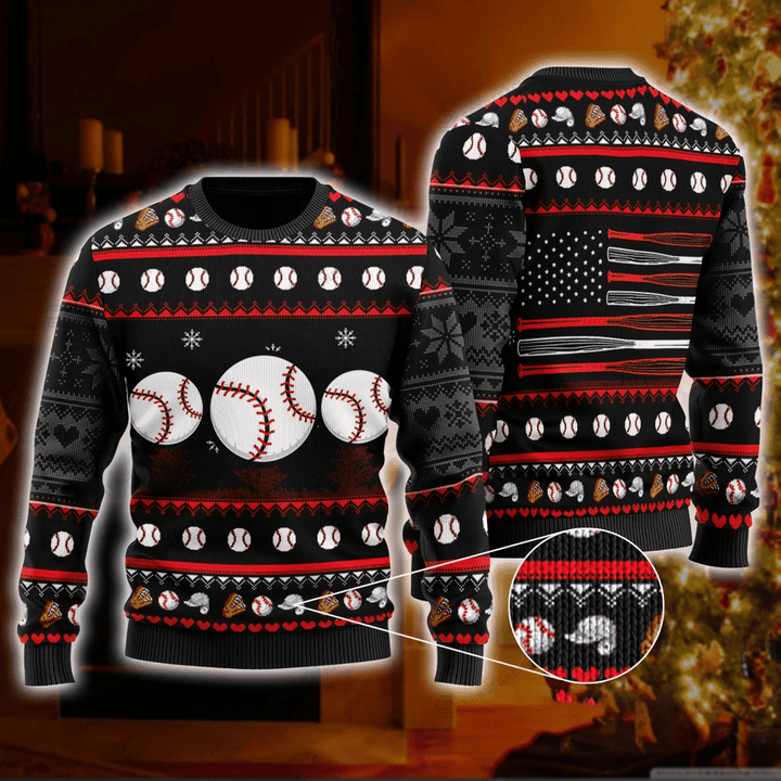 Baseball Balls Ugly Christmas Sweater, All Over Print Sweatshirt