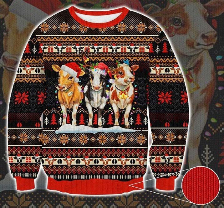Cows Christmas Light Ugly Christmas Sweater, Cows Christmas Light 3D All Over Printed Sweater