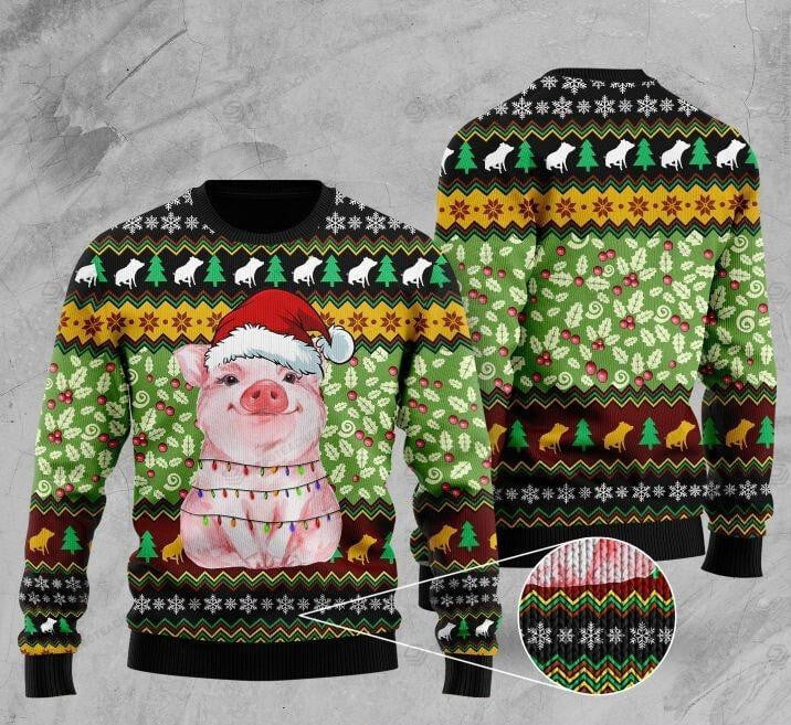 Piggy With Christmas Light Ugly Christmas Sweater, Piggy With Christmas Light 3D All Over Printed Sweater