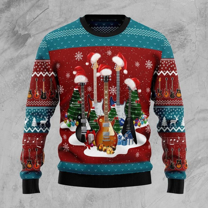 Guitar Christmas Ugly Christmas Sweater, Guitar Christmas 3D All Over Printed Sweater